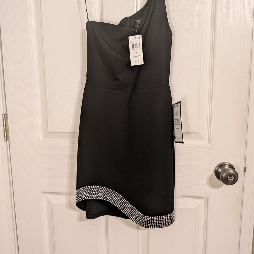 Black One Shoulder Dress with Embellished Hem NWT!